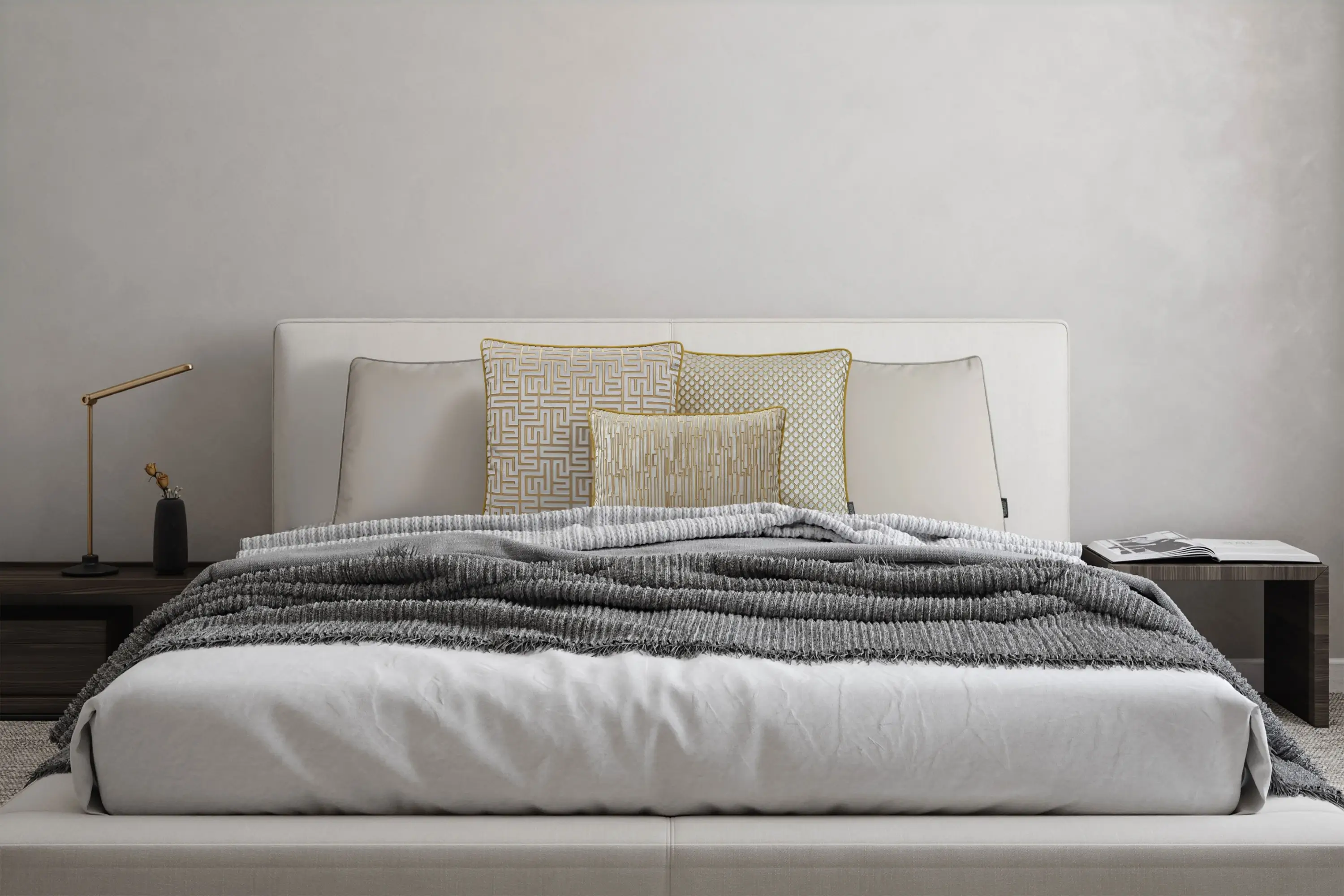 eternity-silver Modernes Schlafzimmer mit Skyfall-Kissen aus der Eternity-Kollektion von Rohleder.