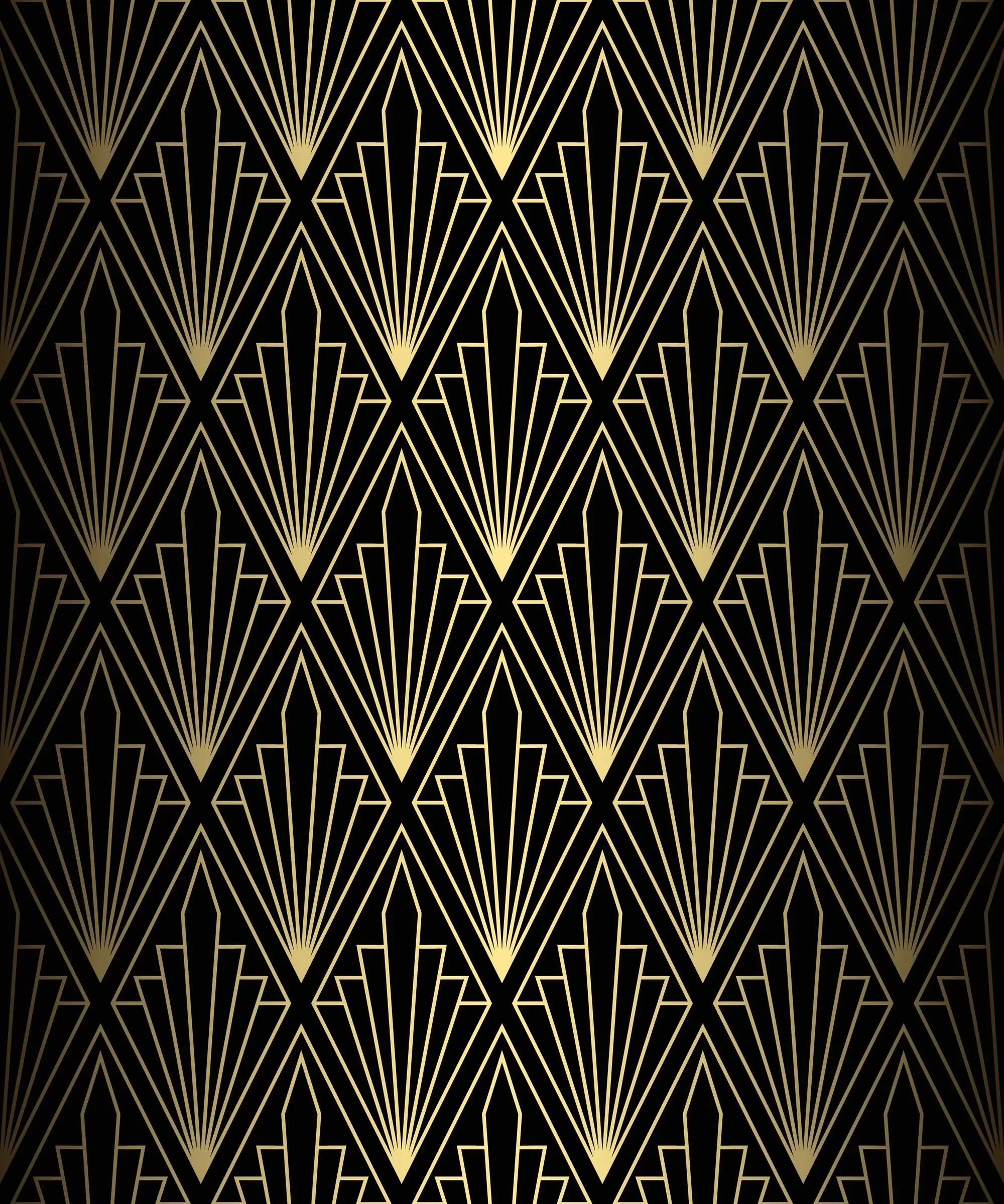 Schwarzes Art-déco-Muster mit goldenen geometrischen Formen.