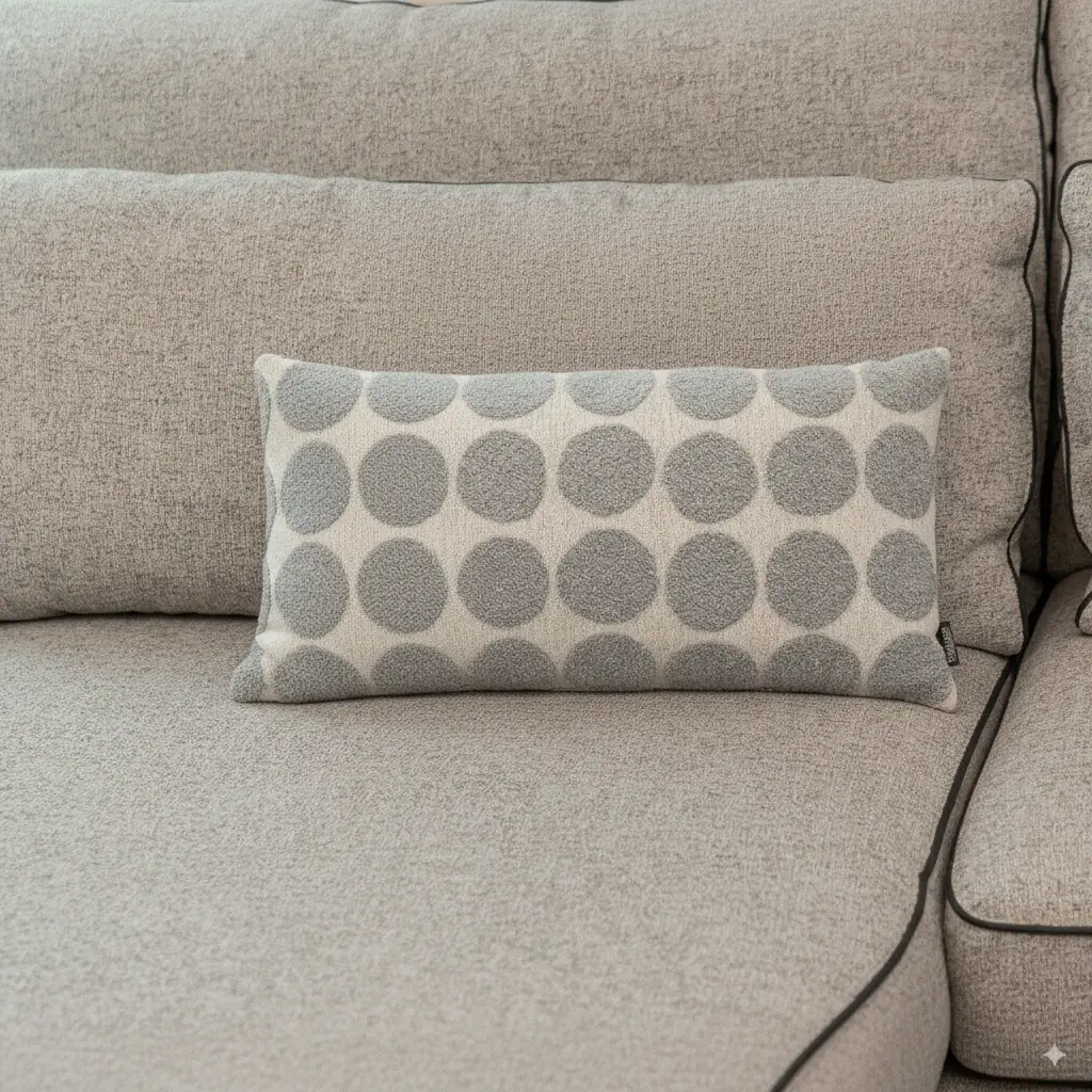 Dekoratives Kissen Mega Dots aus der Rohleder Cocoon-Kollektion mit Kreis-Muster.