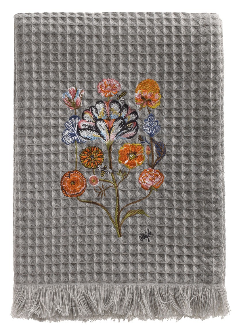 Plaid by Olaf Hajek - Crazy Flower - White / Red - 130x200 Plaid by Olaf Hajek - Crazy Flower - White / Red - 130x200